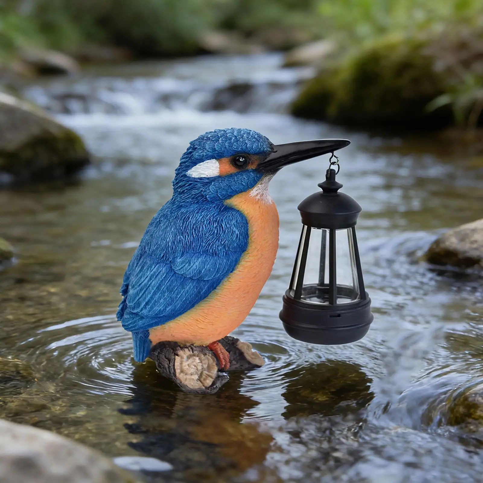 Solar Bird Statue Resin Blue Kingfisher Sculpture With Solar Lantern Outdoor Bird Figurine Light For Patio Lawn Pathway Balcony