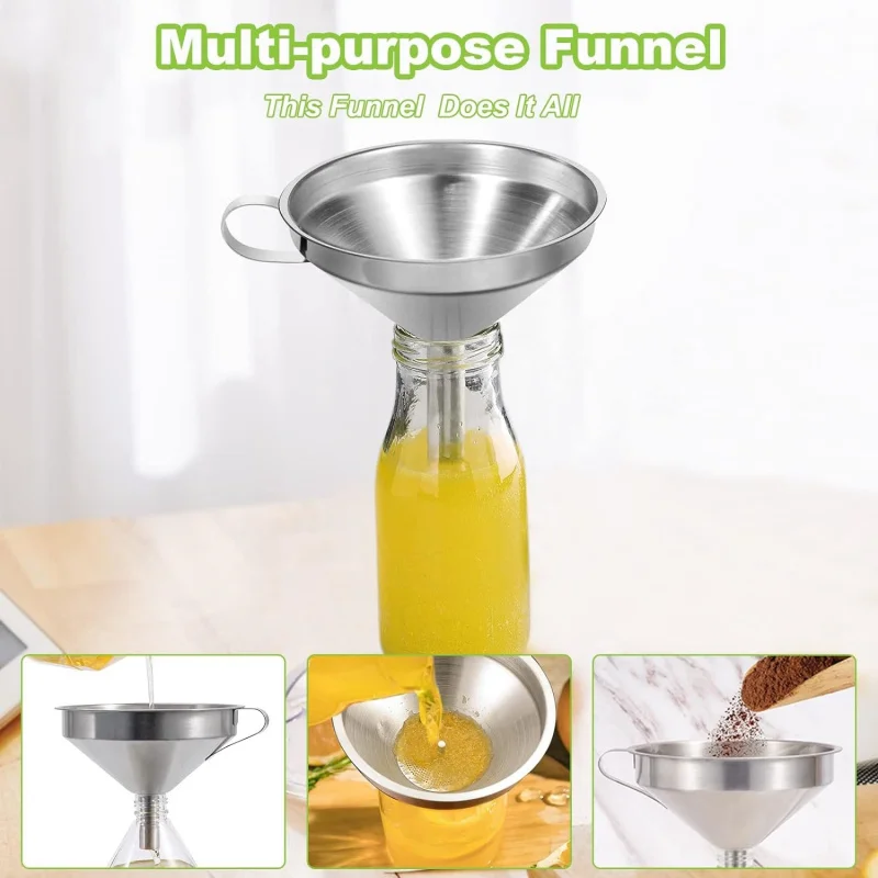 Stainless steel wine leak household filter thickened funnel can be hung non-magnetic oil leak kitchen utensils，1pc