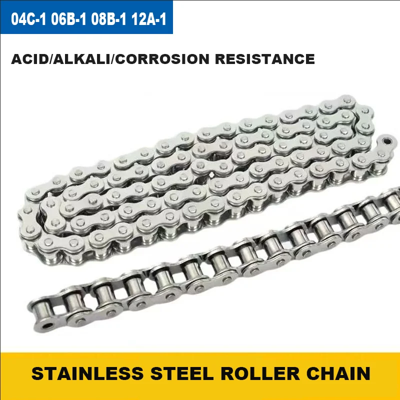 201/304 Stainless Steel Single-Row Drive Conveyor Chain 04C-1 06B-1 08B-1 12A-1 Short Pitch Roller Chains for Transmission