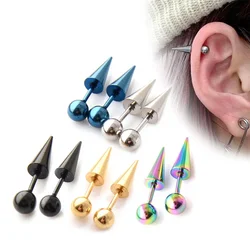 2Pcs/1pair Women Men Round Ball Spike Cone Tip Titanium Steel Screw Back Pierced Stud Earrings Punk Gothic Jewelry Gifts