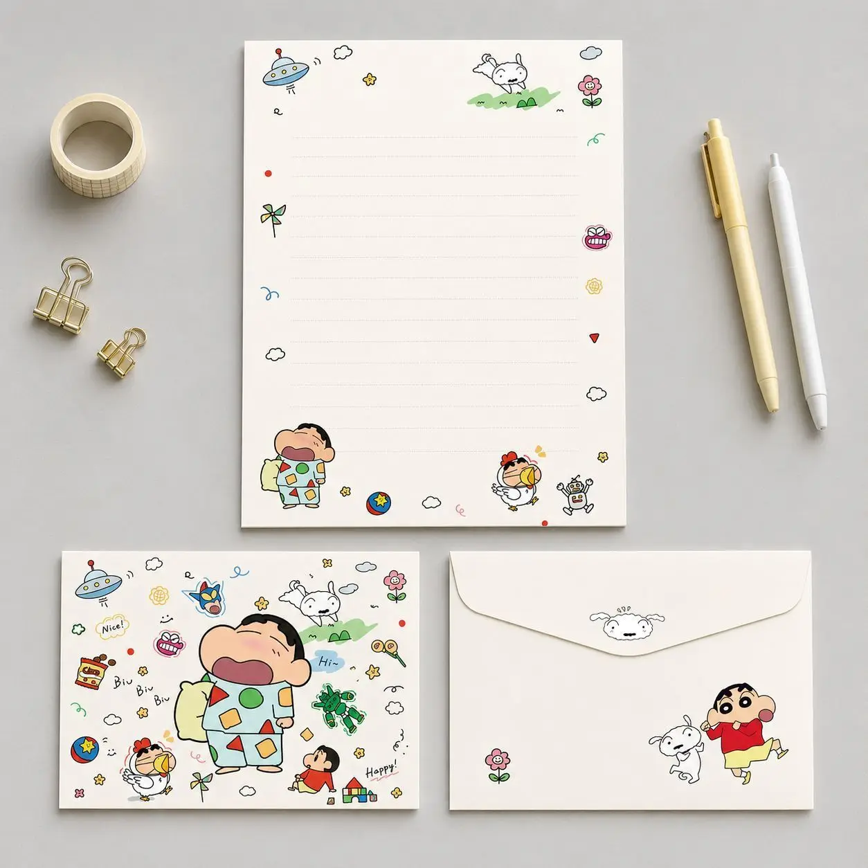 Crayon Shin‑chan Stationery Set, Cute Cartoon Letter Paper & Envelopes, Student Hand‑Writing Note for Blessing & Confession