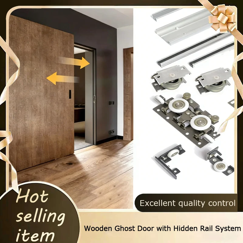

Ghost Door Invisible Track Hardware Kit Two-Way Soft Closing Damping Hanging Rollers For Wood Sliding Bathroom Single Door