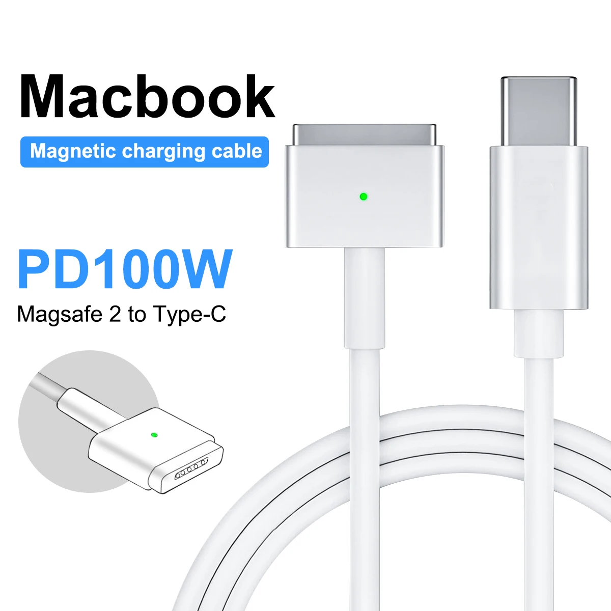 Câble de chargement de Type C vers Magsafe 2, pour MacBook Air/Pro série PD 100W, charge rapide, Compatible avec MacBook 1.8m