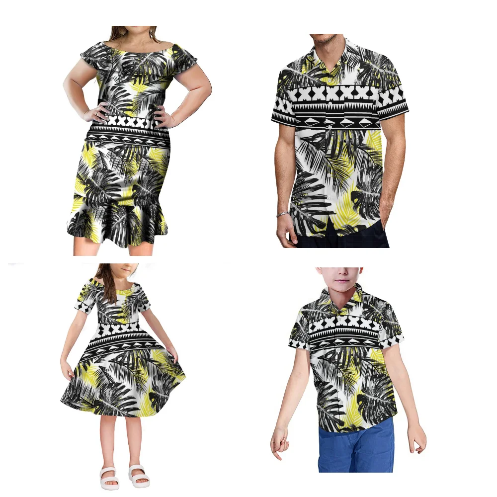 Polynesian Print Custom Design Family Parent-Child Suit Mother And Daughter Fashion Long Dress Father And Son Shirt Match