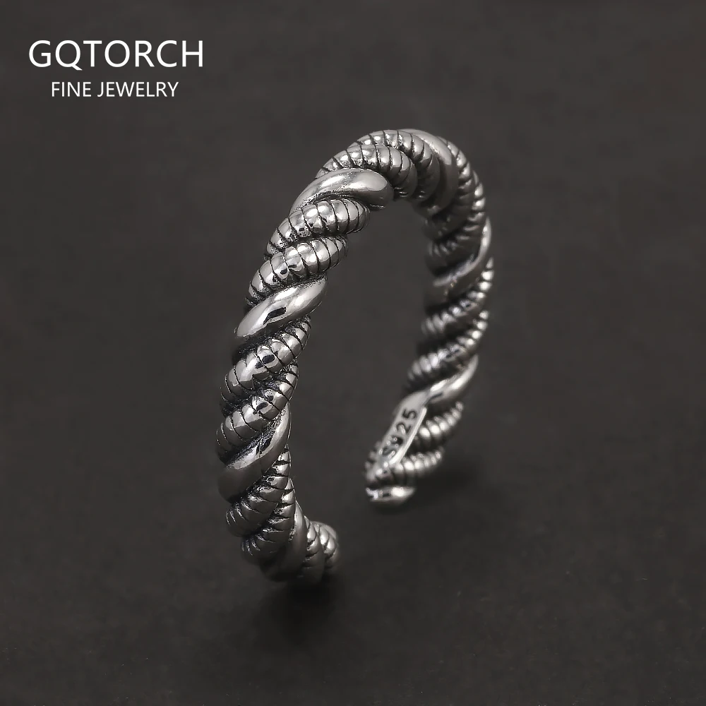

Витое кольцо из стерлингового серебра 925 пробы для женщин и мужчин, регулируемые плетеные кольца из веревки, простые ретро-модные вечерние украшения ручной работы