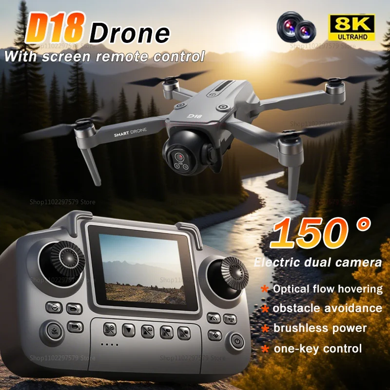 

Новый дрон D18 2025 года с 8K HD 150 ° Электрическая двойная камера, складной квадрокоптер для предотвращения препятствий, игрушка для аэрофотосъемки