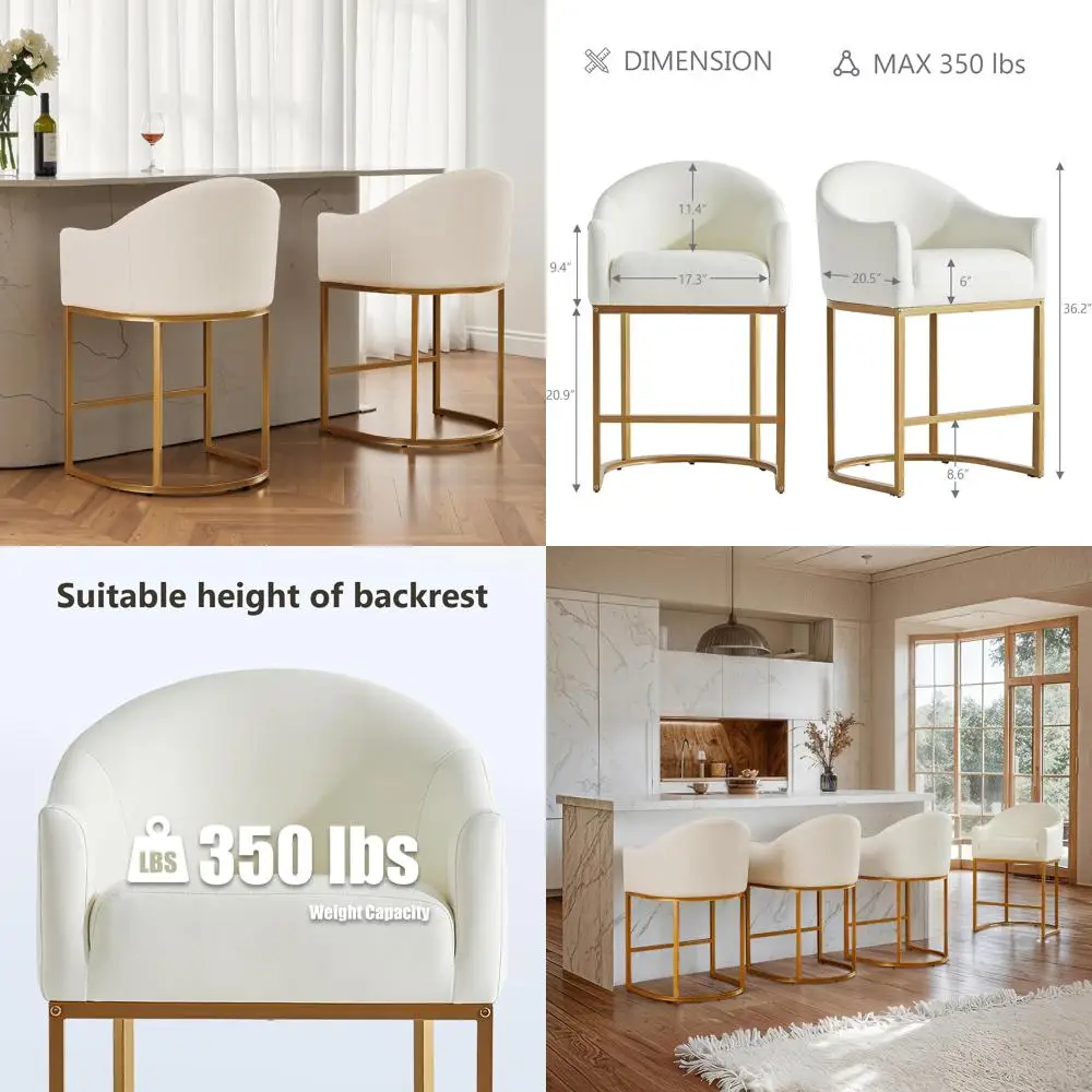 Set of 2 Modern Faux Leather Upholstered Barrel Back Counter Height Bar Stools for Kitchen Island