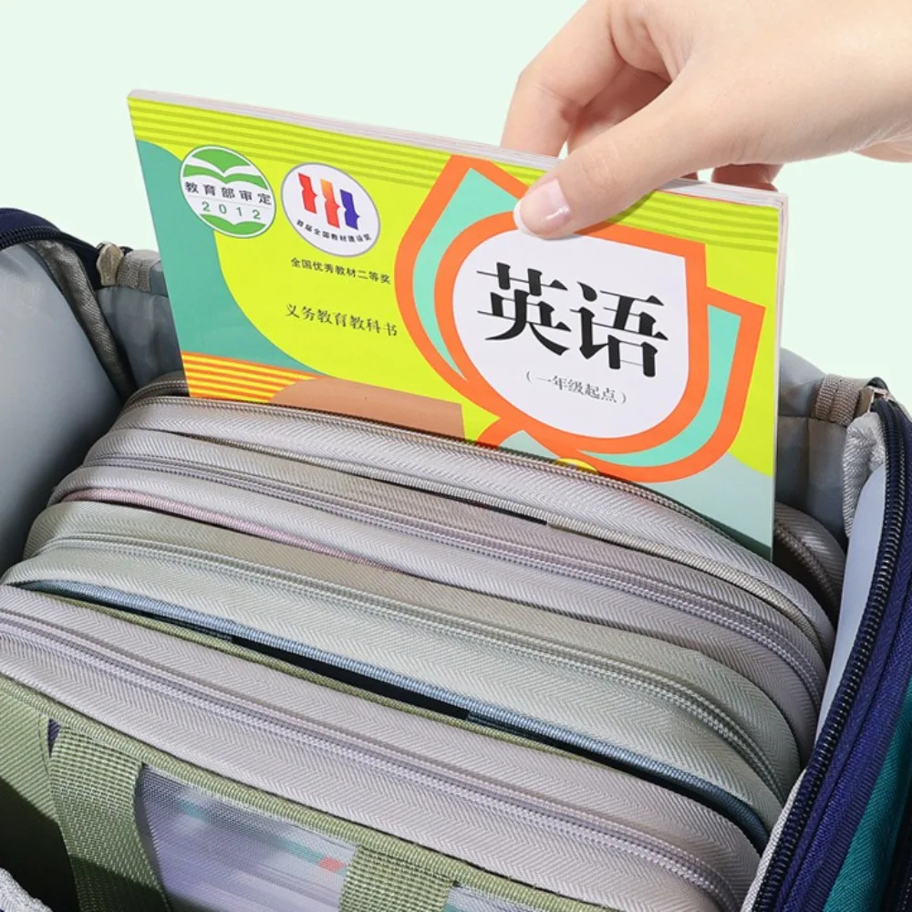 حقيبة تعليمية شبكية من النايلون جديدة شفافة سميكة بسحاب حقيبة مدرسية متعددة الطبقات محمولة للمدرسة