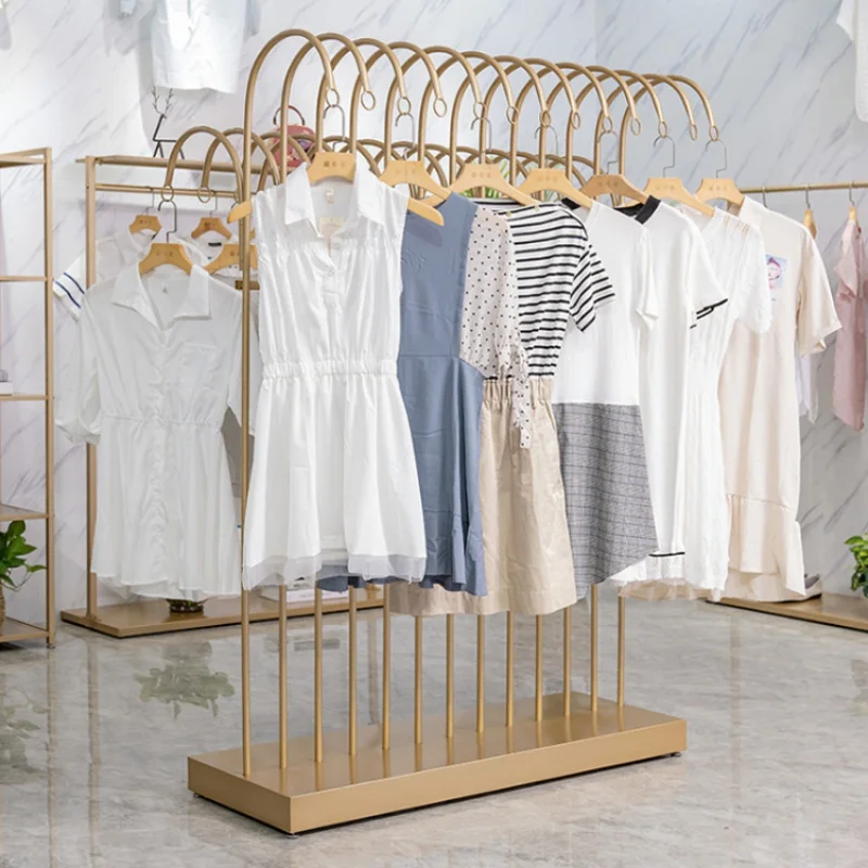 custom，Popular Multifunctional Gold Garment Display Stand Rack for Clothing Store