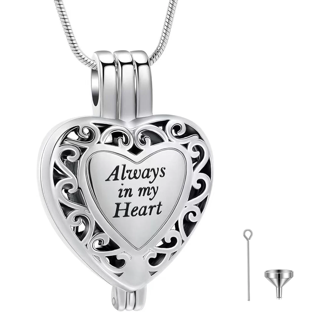 قلادة على شكل جرة على شكل قلب دائمًا من أجل مجوهرات الرماد التذكاري من الفولاذ المقاوم للصدأ