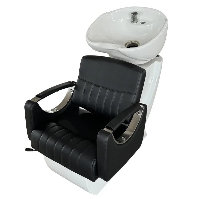 Japanese Style Half Lying Shampoo Chair Flushing Bed Barber Shop Half Lying Punch Bed Acrylic Black