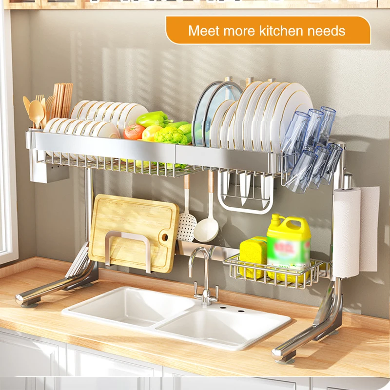 Household Kitchen Sink Storage Rack Tabletop Multi-function Dish Sink Drain Rack Stainless Steel Sink Upper Tableware Holder