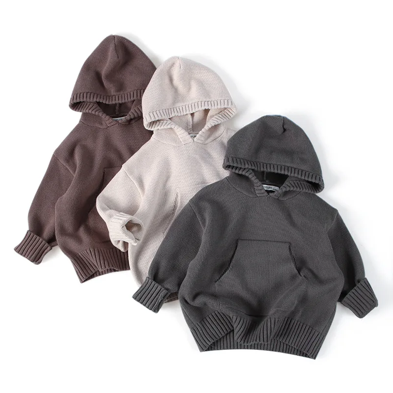 

2025 Winter New Children Hooded Sweater Boys Vintage Casual Knitwear Baby Warm Sweatshirt Girls Knitted Pullover Kids Clothes