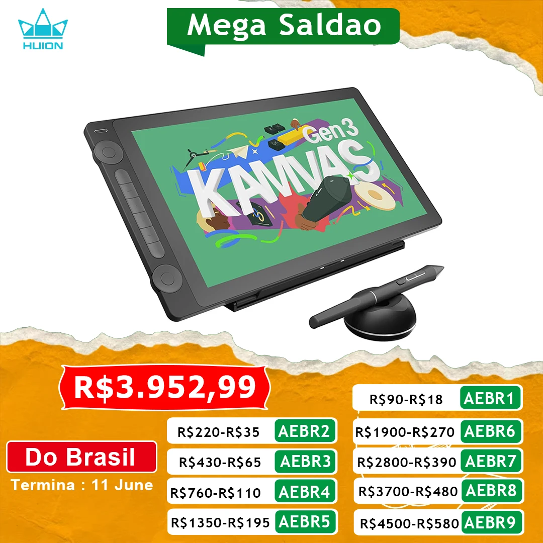 Huion Kamvas 16 (Gen 3) Monitor de tablet gráfico 16K níveis de