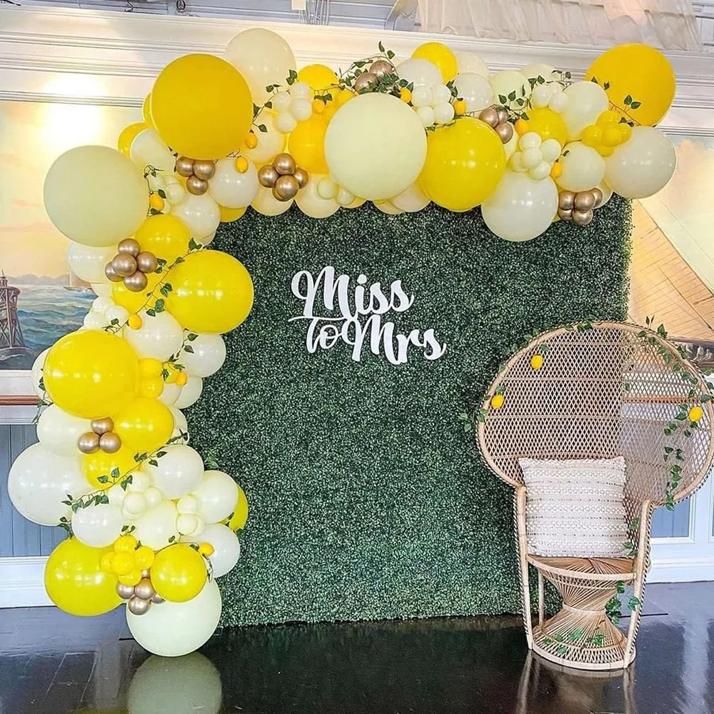 

121pcs Yellow Balloons Garland Arch Kit Macaron Yellow and Gold Balloons for Lemon Daisy Theme Party Birthday Baby Shower Decors