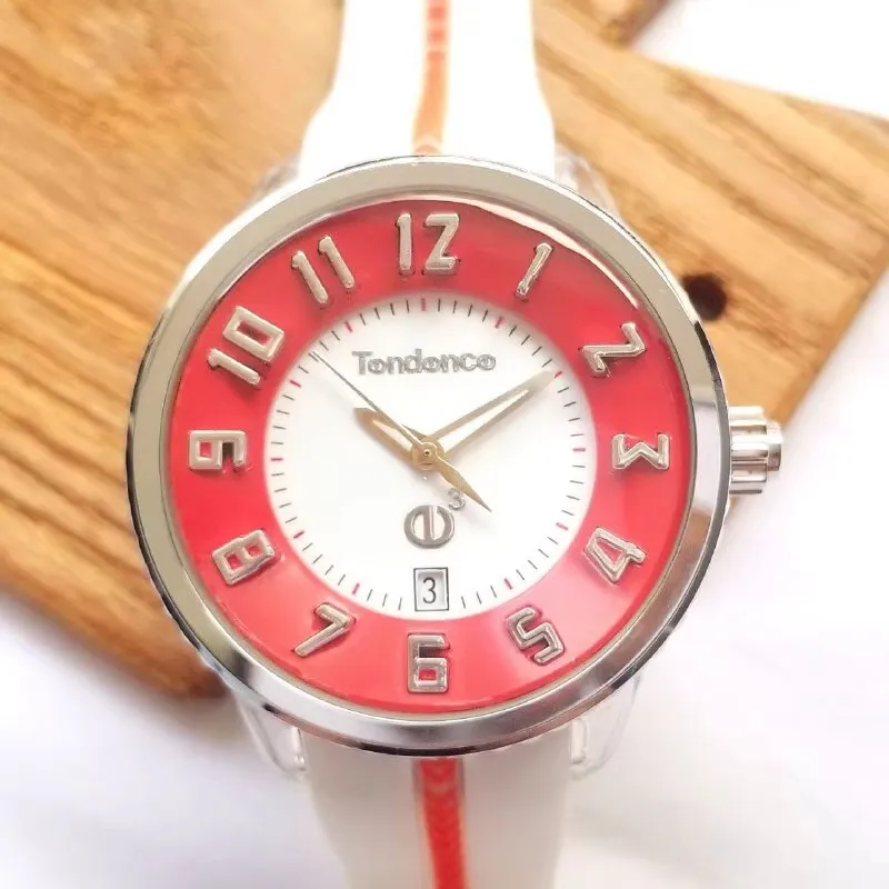 Tendence Red +White rubber strap Japanese quartz watch (both male and female)