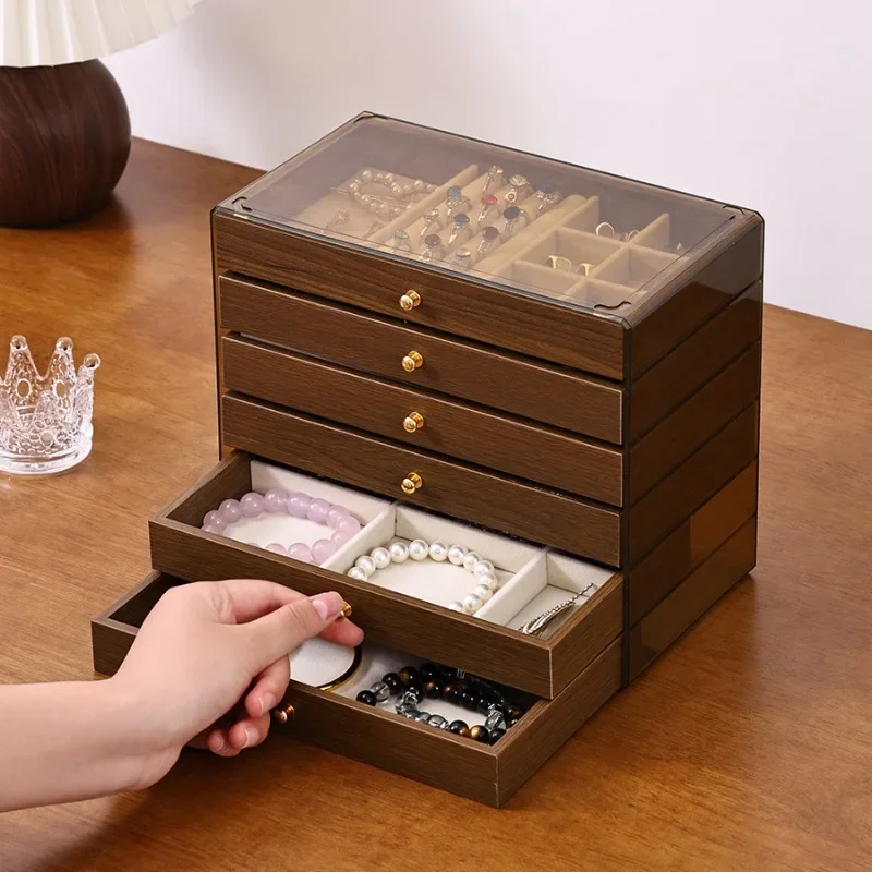 Wooden Jewelry Box Large Capacity Multifunctional Jewelry Organizer Boxes Retro Luxury Ring Necklace Earrings Storage Boxes