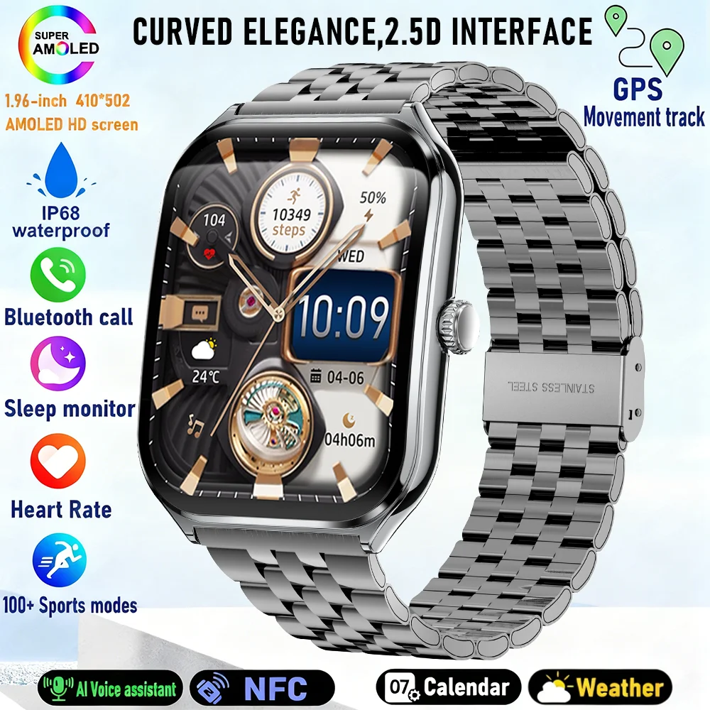 New From DAORKOW Smartwatch 1.96'' Ultra-Thin AMOLED Display Support Bluetooth Call 100+ Sport Modes Sleep Monitoring Smartwatch