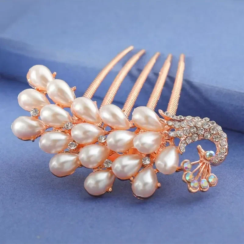 Elegant Pearl Hair Comb Clip Hairpin Women Luxury Crystal Bun Decoration Wedding Bridal Hair Claw Clips Hair Jewelry Accessories