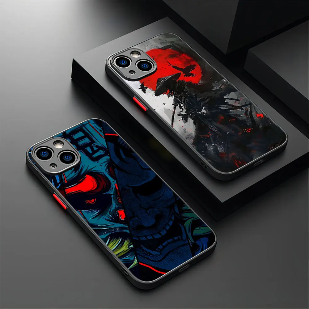 Japan ghost face Samurai Phone Case For iPhone 16 15 14 13 12 11 Mini Pro Max X XR XSMax 7 8 Plus Matte Transparent Back Cover