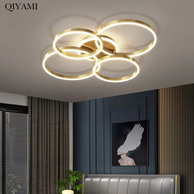 Modern Luxury Round LED Chandelier Lights For Living Room Bedroom Parlor Brushed Gold Black Coffee Lighting Fixture Indoor Lamps