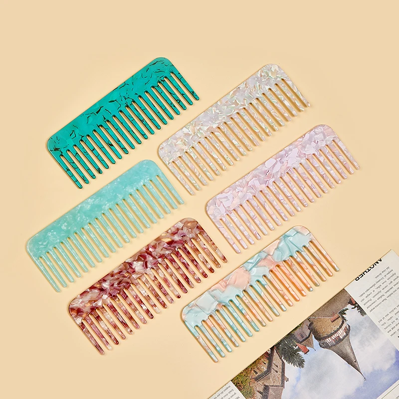 

Customer Logo Luxury Vintage Floral Print Acetate Hair Comb Women Wide Teeth Comb Strong Detangling Styling Tool For Thick Hair