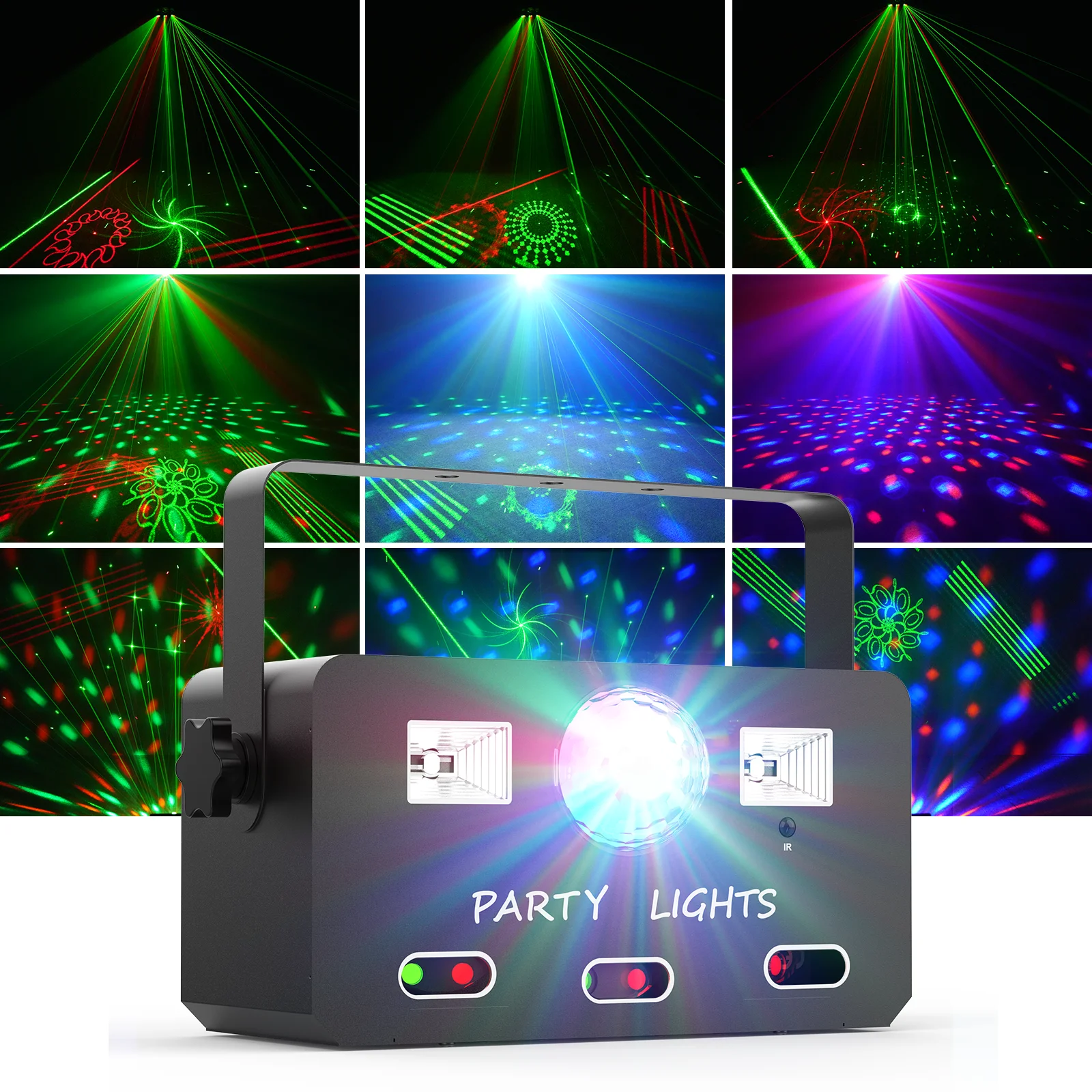 

Fieryzeal RGBY Magic Ball DJ Effect Light Лазерные узоры Проектор Луч Стробоскопический эффект DJ Свет для ночного клуба Свадебная вечеринка Свет