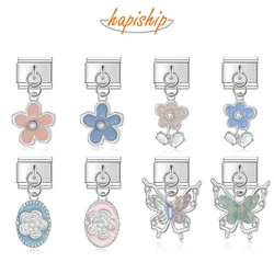 Hapiship 2024 Italian Charms Links Fit 9mm Stainless Steel Bracelet New Fashion Women's Gift Butterfly Flower DIY Jewelry DJ1251