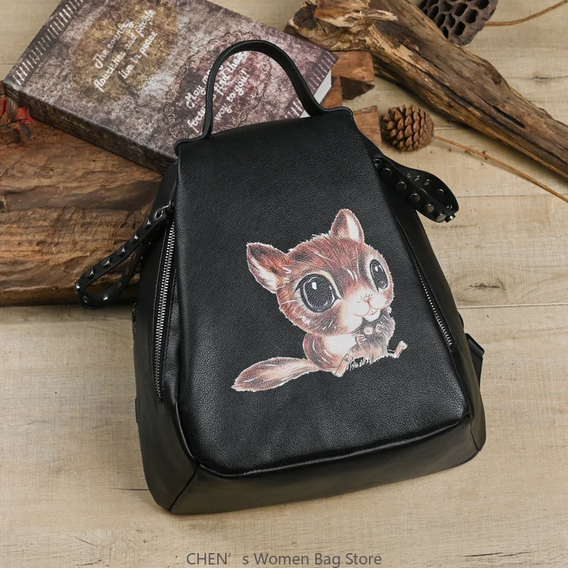 

Retro Genuine Leather Women's Backpack 2025 New Hand Painted Natural Real Cowhide Bag Large Capacity Travel Backpacks