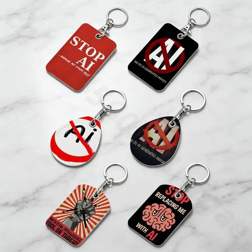 STOP AI Against AI  Holder Keychain For Bank Business Work Card Holder Student Card Protective Case Bus Card
