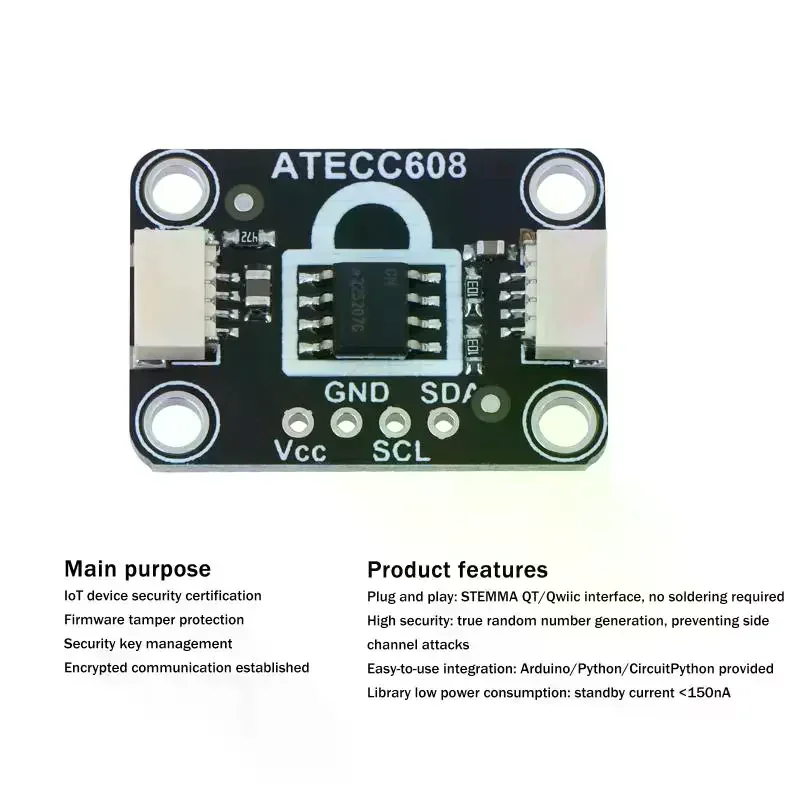 The ATECC608 Module I2C 2.0V To 5.5V Breakout Board Key Memory Is Compatible With STEMMA QT/Qwiic