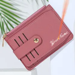 Free Name Engraving Women Short Wallets Zipper Card Holder Simple Cute  Female Purses Small Design Coin Pocket Wallet For Girls