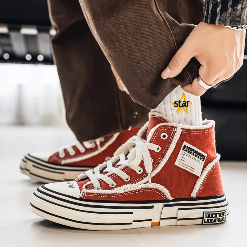 Casual High Top Men's Canvas Shoes Breathable Unusual Design Flat Bottom Sports Board Shoes for Spring Autumn Student Trendy