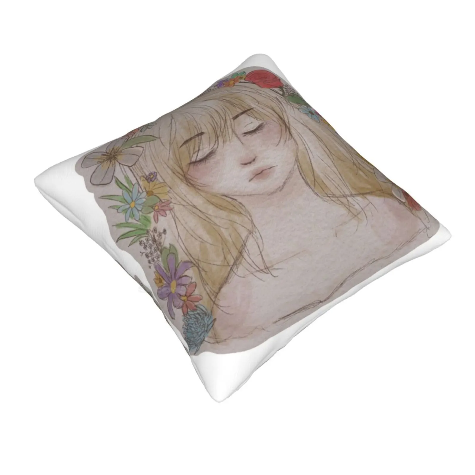 Flowerful Thoughts Fashion Sofa Throw Pillow Cover Pillowcase Watercolor Flowers Girl Beautiful Thoughtful