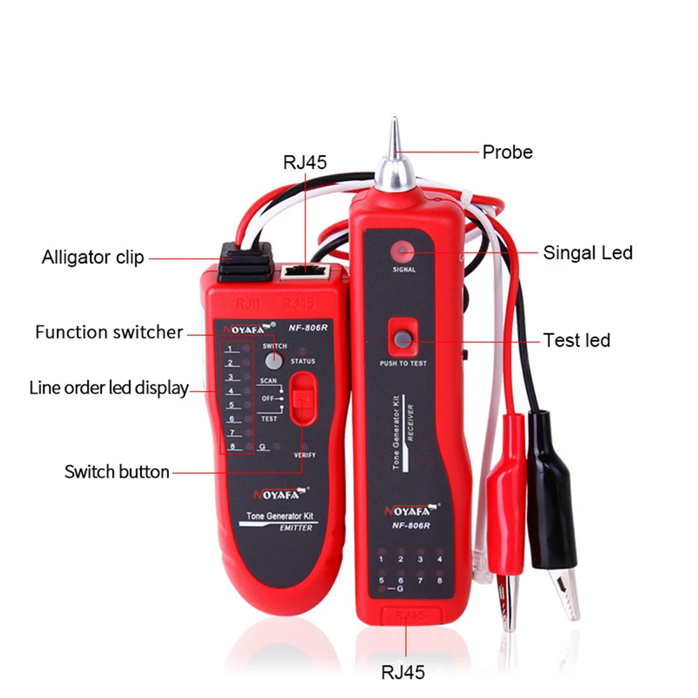 NOYAFA NF-806R Network Cable Tester Ethernet LAN Test Wire Tracer RJ45 RJ11 Line Finder LED Lighting Withstand Voltage