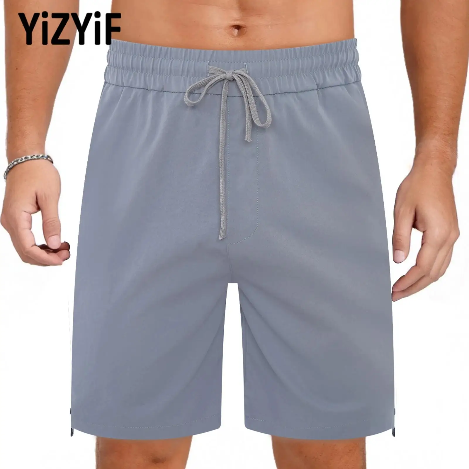 

2025 Men's Stretchy Shorts Sides Zipper Drawstring Elastic Waist Athletic Shorts for Beach Gym Fitness Workout Exercise Running