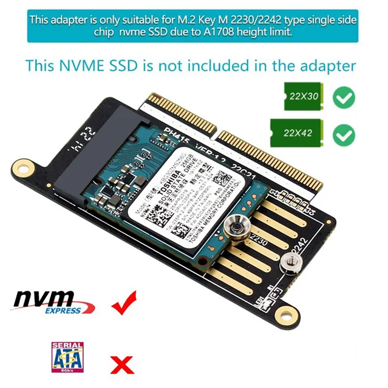 ~【A48T HOT】3X A1708 SSD 어댑터 Nvme PCI Express PCIE - NGFF M2 SSD 어댑터 카드 M.2 SSD (Pro Retina 13인치 A1708 2용)