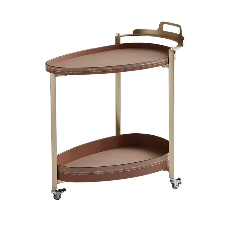 

Living room sofa side few light luxury high sense movable Italian saddle leather creative coffee table trolley