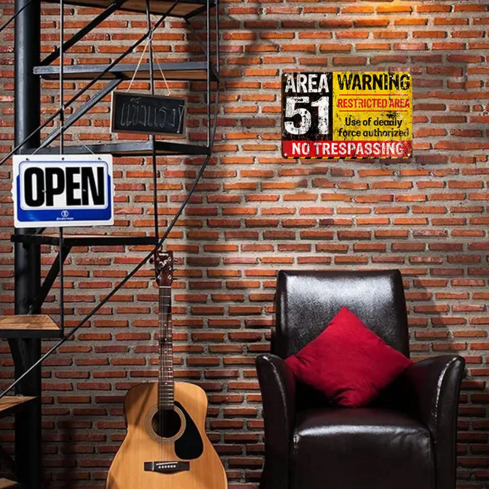 1pc 8x12 inch Warning Sign, Zone 51 Vintage Metal Tin Sign Area Warning Danger No Trespassing Tin Poster Metal Sheet Wall Sign