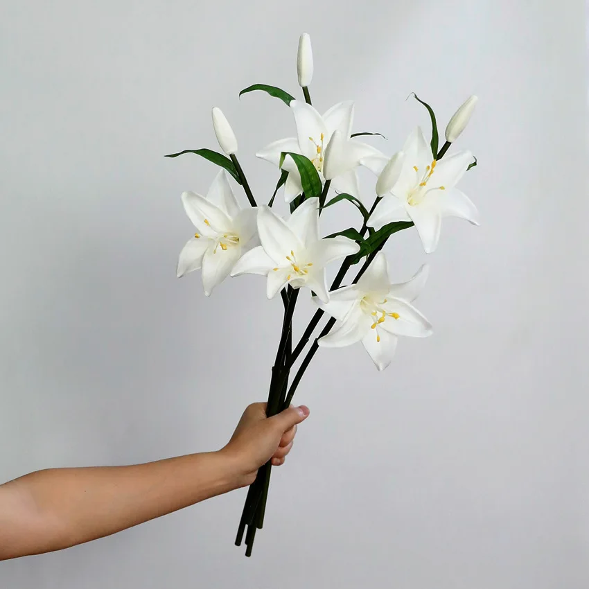 4 Stück Real Touch Lilien Künstliche PU-Blumen Heimdekoration Hochzeitsblumenarrangement Brautstrauß Partytischdekoration Lilien – Detail 2
