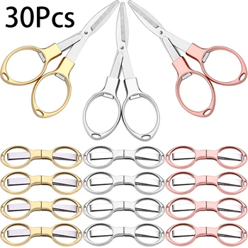 折りたたみ式防錆亜鉛合金はさみ、ポータブルトラベルシアー、眼鏡型せん断、伸縮カッター、30個