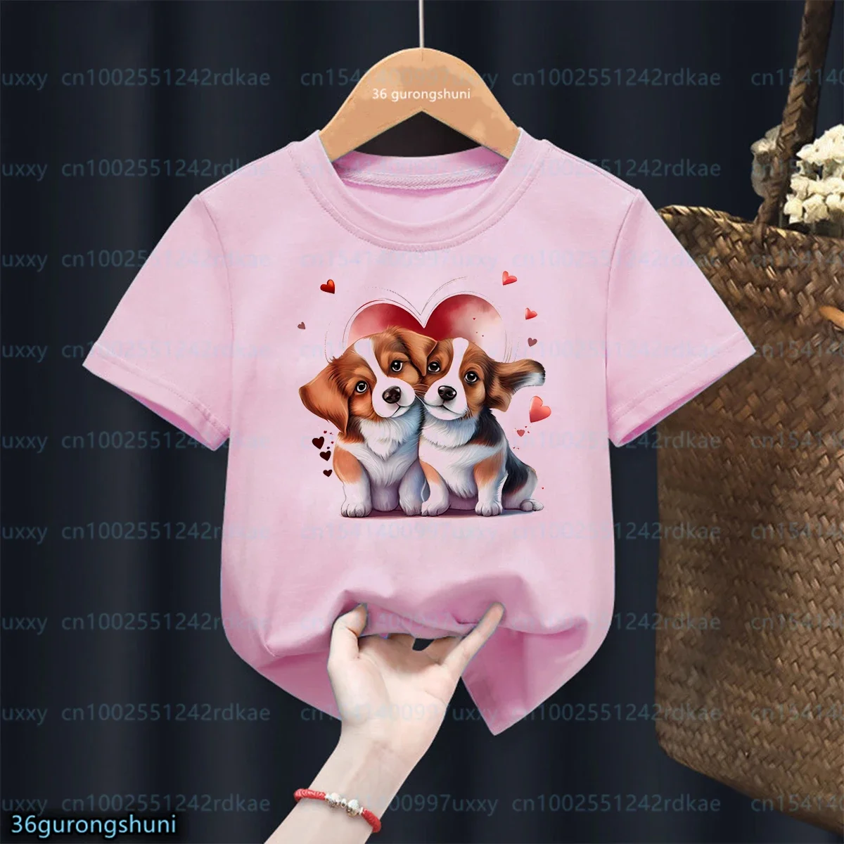 Dachshund /Corgi T-Shirt For Girls Cute Watercolor Poodle Dog Animal Print Tshirt Girl Pink Shirt Fashion Kids Tshirt Top