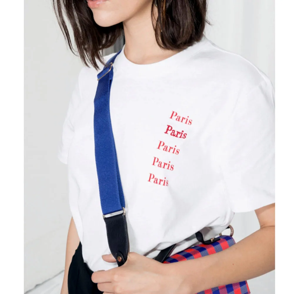 Paris Pocket Printing Female Summer Chic Shirts White Pure Cotton Short Sleeve Loose Tops Tees 2023 High Quality Elegant T Shirt