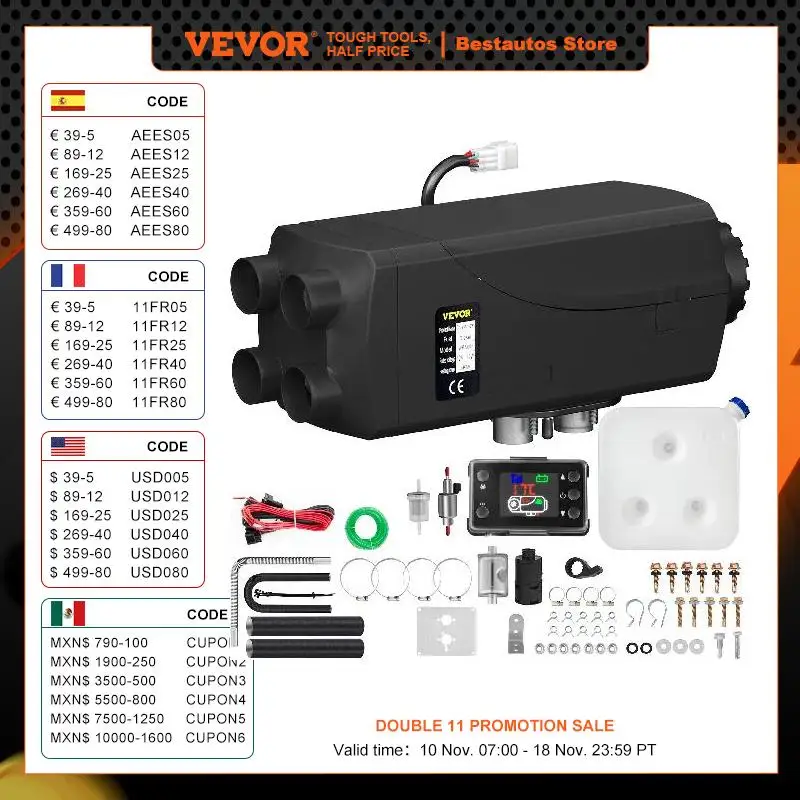 VEVOR 8KW Car Heater Diesel Air Heater 12V with LCD Monitor Silencer Fuel Tank for Boat Bus RV SUV Trailer Diesel Parking Heater