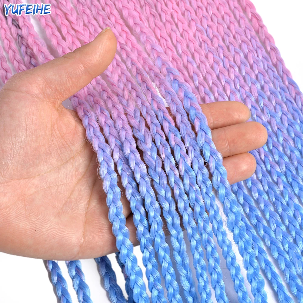 Synthetic Box Braids Hair Colored Crochet Hair Extensions Ombre Blue Gray Hook Braids Hairpiece For Women Cosplay Daily Use 24\'\'