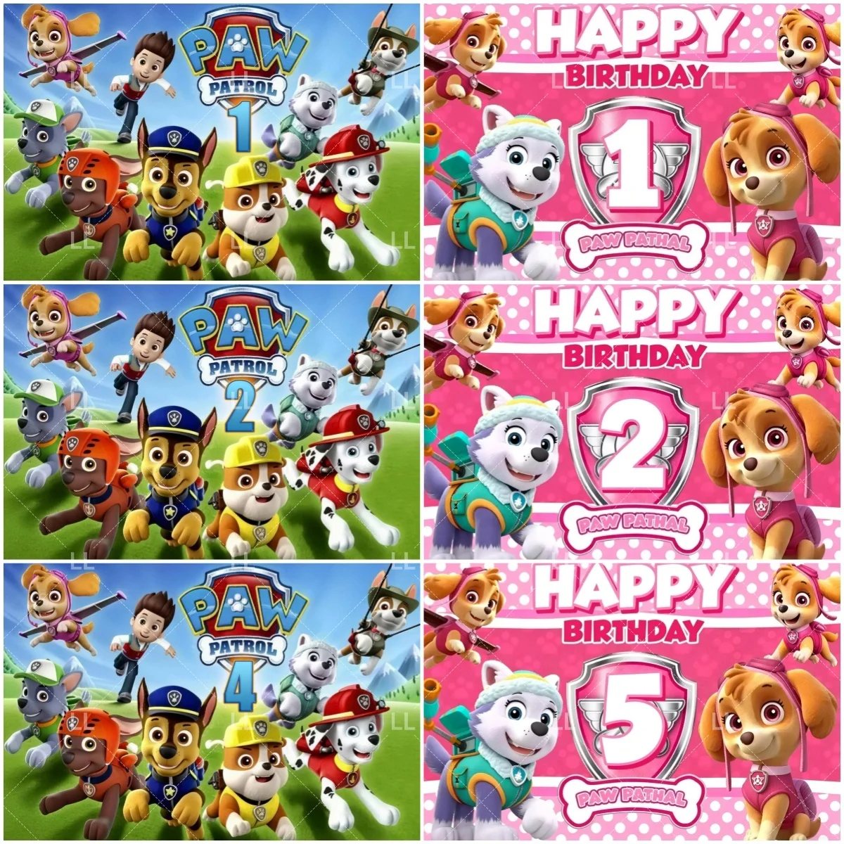 

1 4 5 10th Paw Patrol Blue Pink Birthday Party Decor Puppy Dog Photo Backdrop Kid Background Baby Shower Supplies Boy Girl Gift