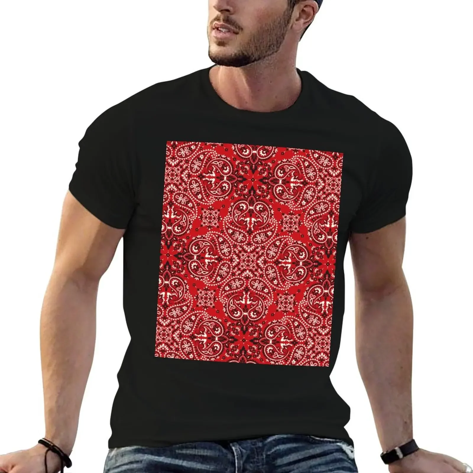 

Bandana style print T-Shirt heavyweights plus size tops vintage t shirts graphic tee shirt men tshirt