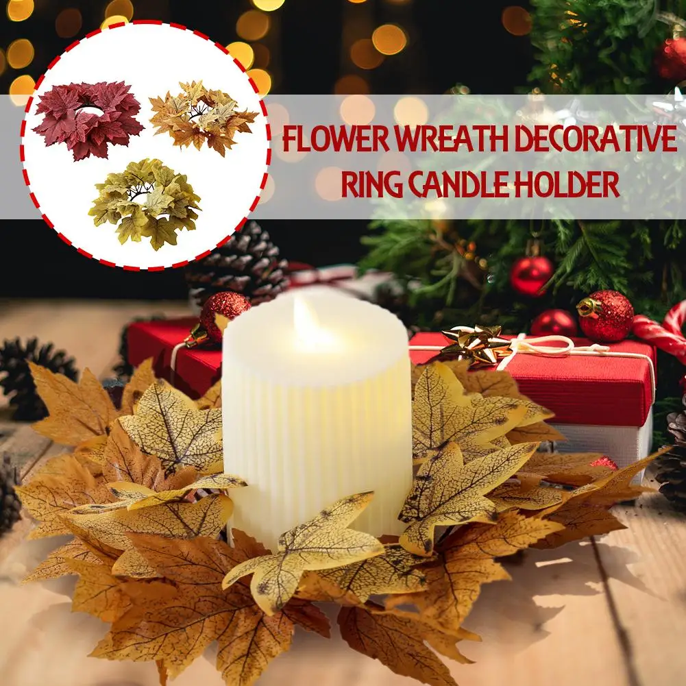 NEW High-end 2PC Fall Maple Leaf Candlestick Wreath Candle Decor Artificial Thanksgiving Decoration Party Halloween Garland I6S4