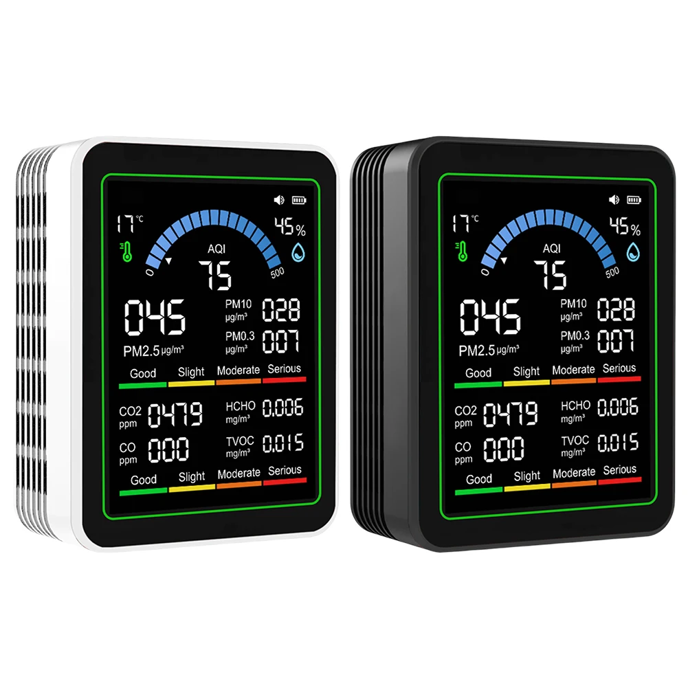 10-in-1 Air Quality Monitor Real-Time HCHO Detector with Display Temperature Humidity Detector for Home Cars Plants