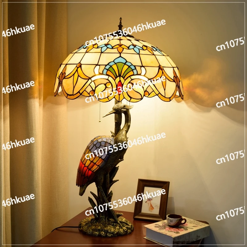 مصباح طاولة زجاجي للكنيسة تيفاني 50 سم - مصباح ديكور فني للرافعة الباروكية الأوروبية لغرفة المعيشة